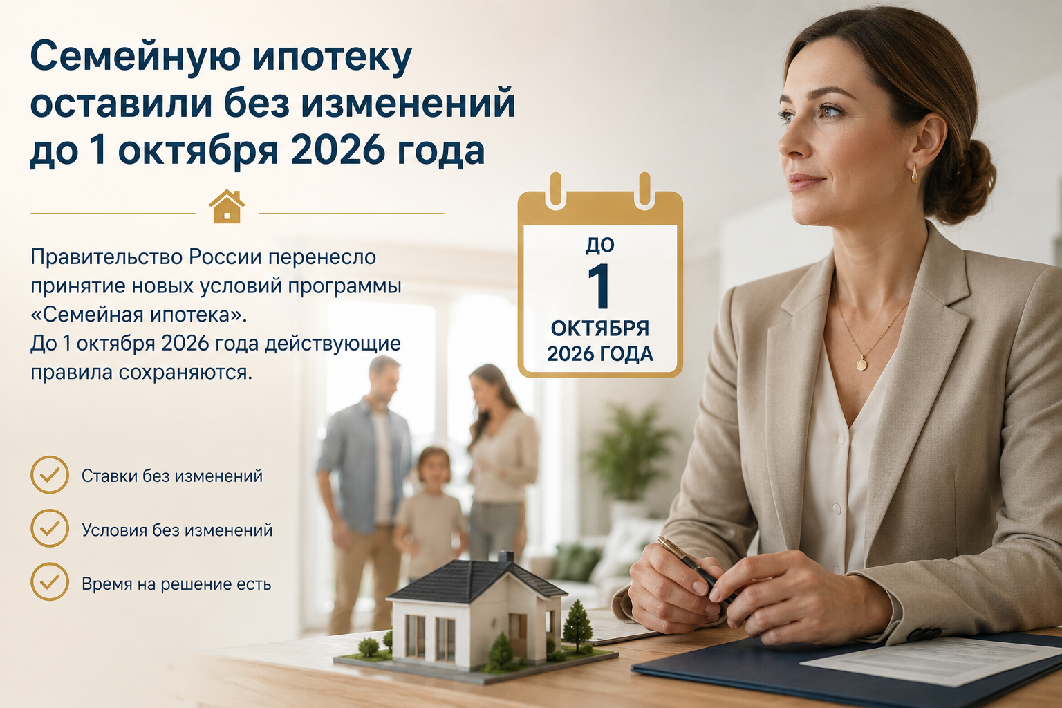 Семейную ипотеку оставили без изменений до 1 октября 2026 года